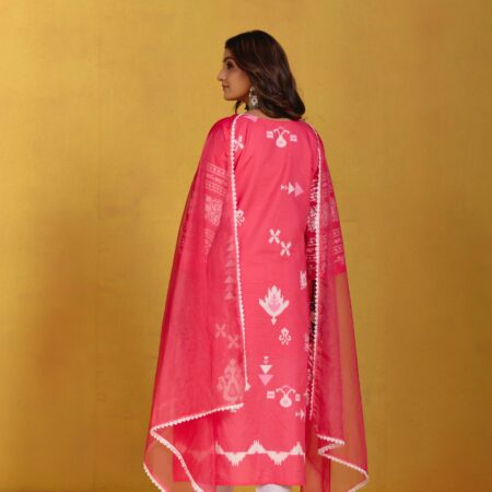 Bright Pink Digital Printed Kurti Set - View 3 | PPAVAKEY Ethnic Wear