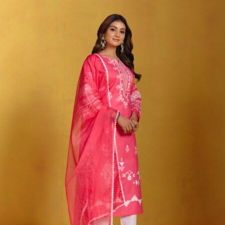 Bright Pink Digital Printed Kurti Set - View 4 | PPAVAKEY Ethnic Wear