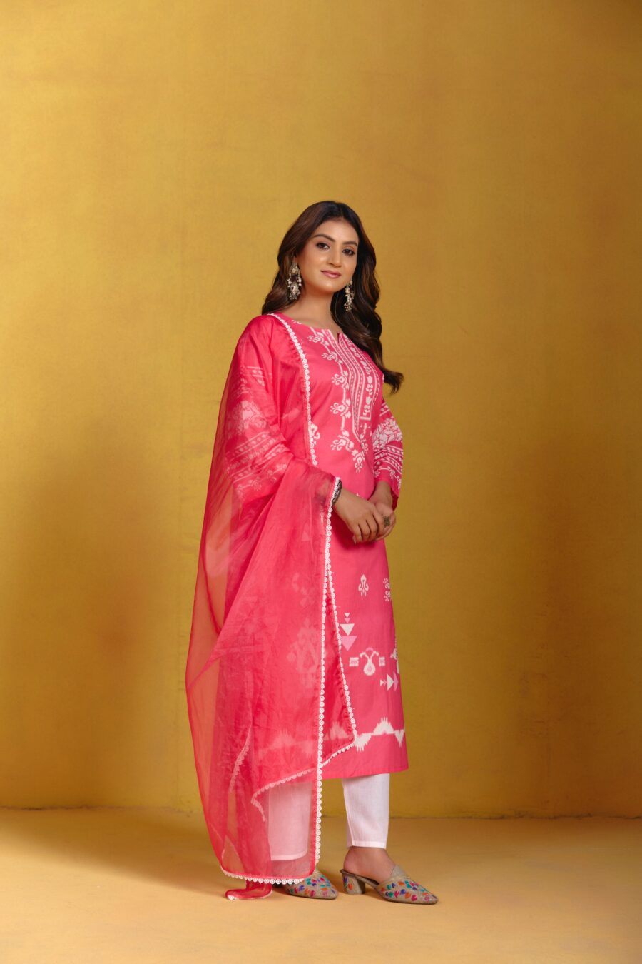 Bright Pink Digital Printed Kurti Set - View 4 | PPAVAKEY Ethnic Wear