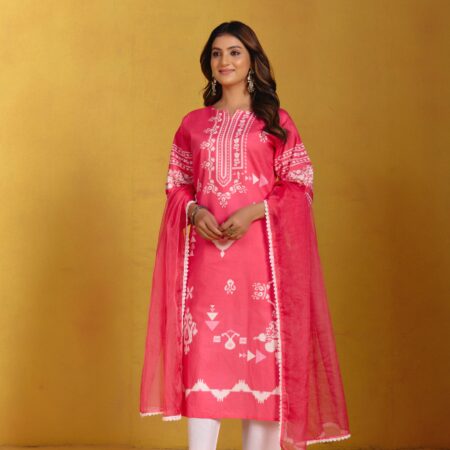 Bright Pink Digital Printed Kurti Set - View 7 | PPAVAKEY Ethnic Wear