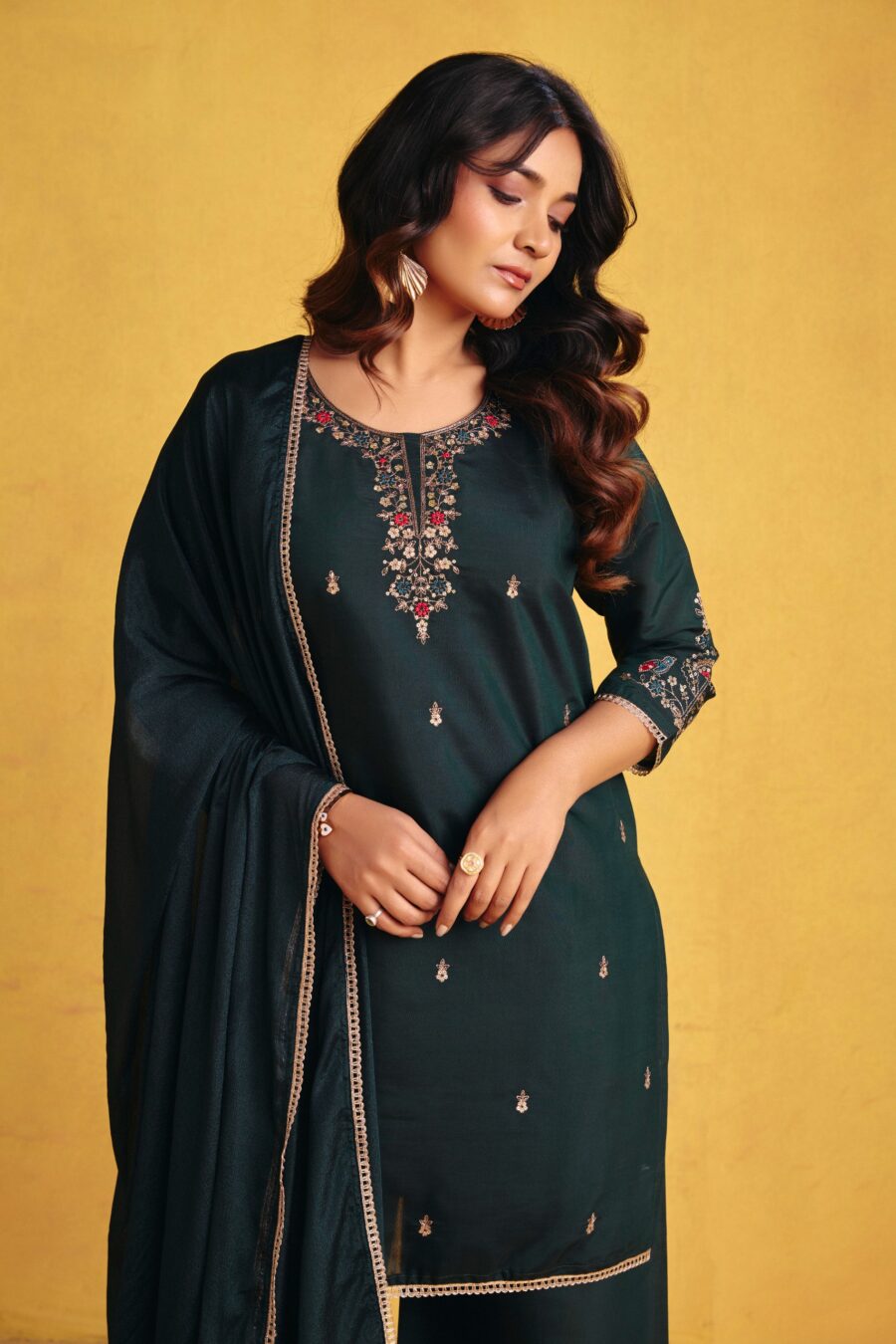 Dark Green Kurta Set - View 2 | PPAVAKEY Ethnic Wear