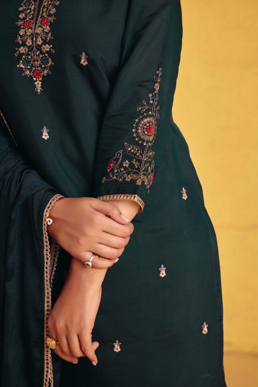 Dark Green Kurta Set - View 5 | PPAVAKEY Ethnic Wear