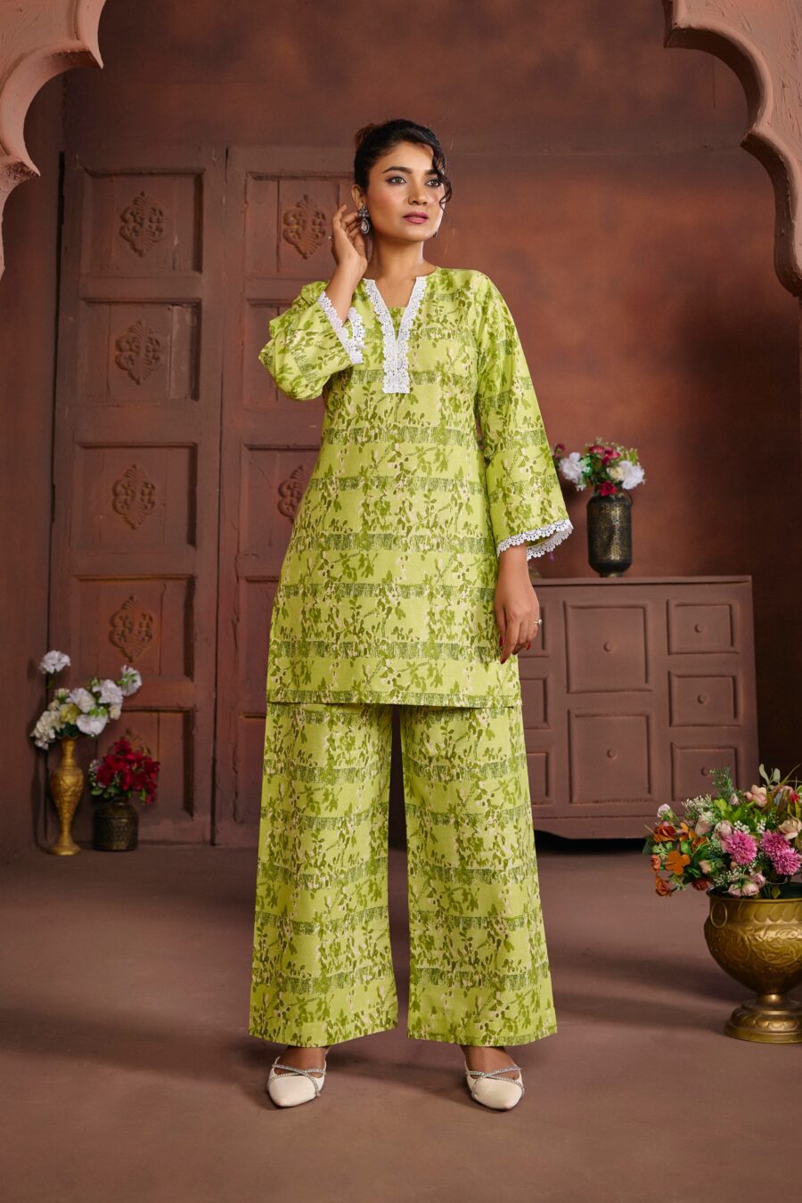 Green Cotton Printed Co-ord set - View 2 | PPAVAKEY Ethnic Wear