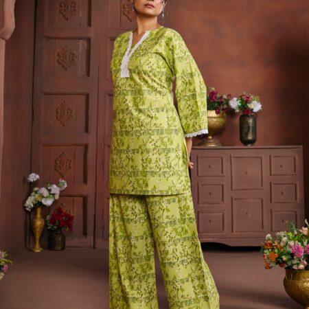 Green Cotton Printed Co-ord set - View 5 | PPAVAKEY Ethnic Wear