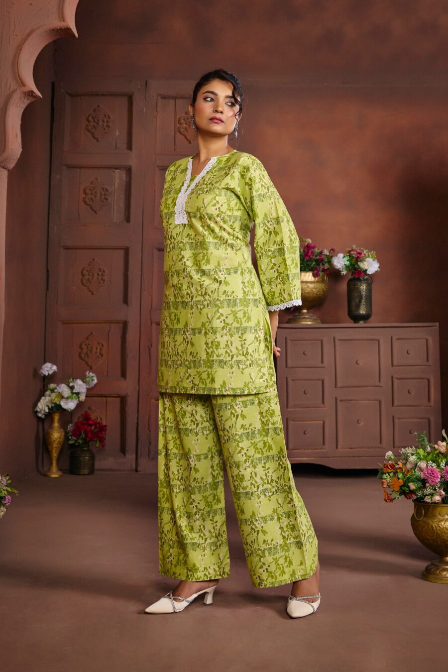 Green Cotton Printed Co-ord set - View 5 | PPAVAKEY Ethnic Wear