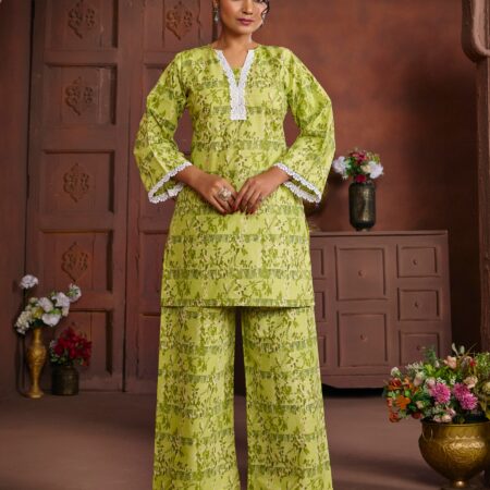 Green Cotton Printed Co-ord set - View 6 | PPAVAKEY Ethnic Wear
