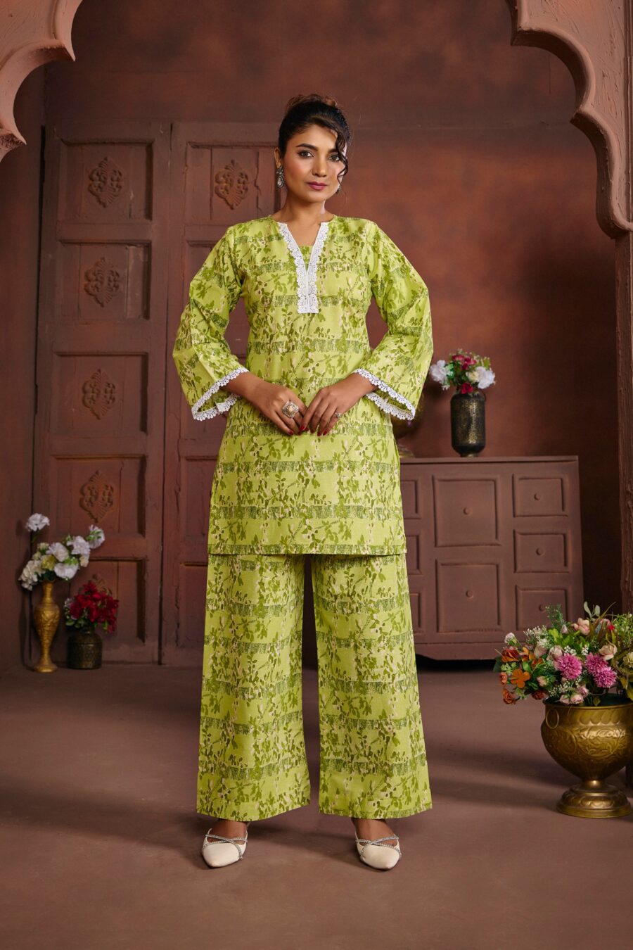 Green Cotton Printed Co-ord set - View 6 | PPAVAKEY Ethnic Wear
