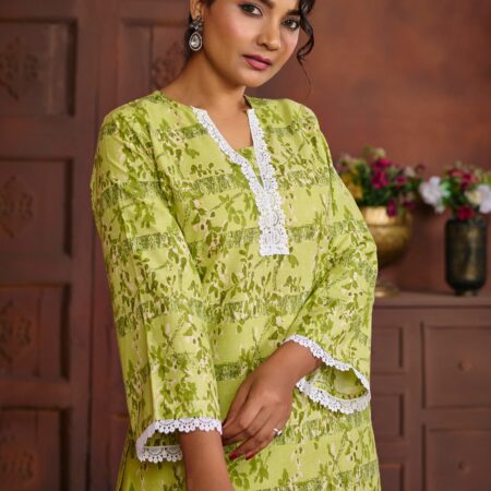 Green Cotton Printed Co-ord set - View 7 | PPAVAKEY Ethnic Wear