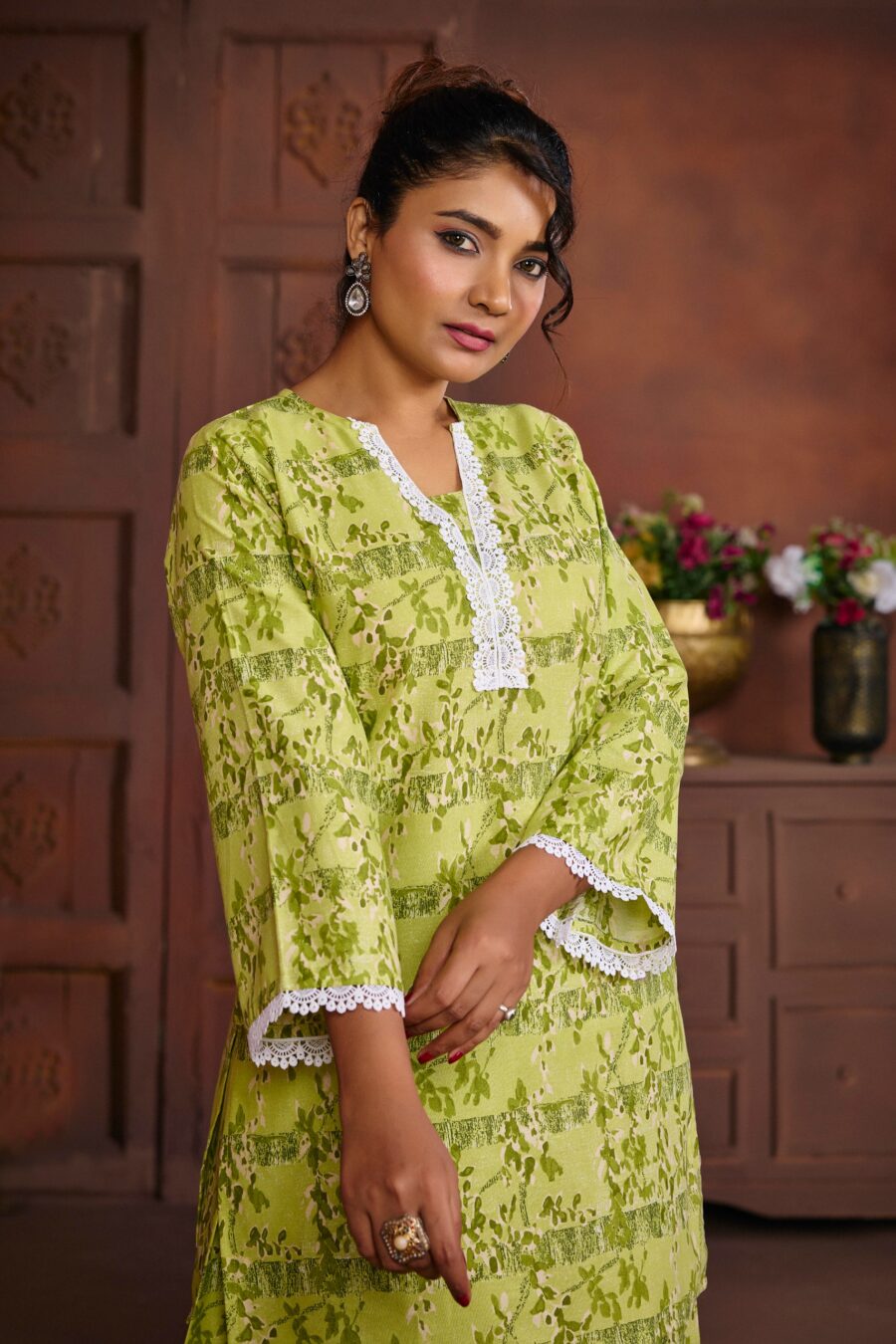 Green Cotton Printed Co-ord set - View 7 | PPAVAKEY Ethnic Wear