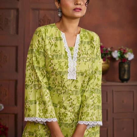 Green Cotton Printed Co-ord set - View 8 | PPAVAKEY Ethnic Wear