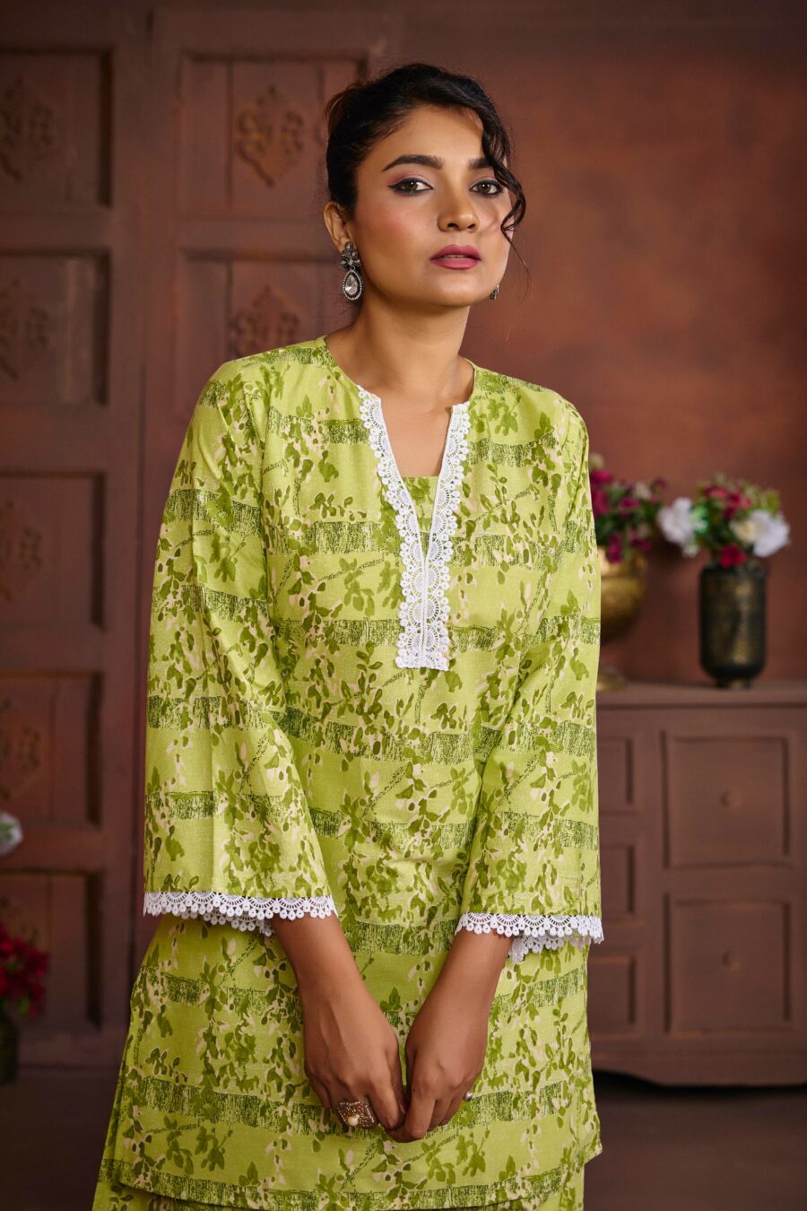 Green Cotton Printed Co-ord set - View 8 | PPAVAKEY Ethnic Wear