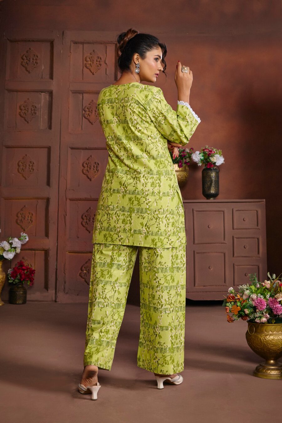 Green Cotton Printed Co-ord set - View 9 | PPAVAKEY Ethnic Wear