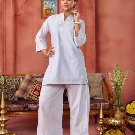 Grey Cotton Embroidered Kurta Set - View 5 | PPAVAKEY Ethnic Wear