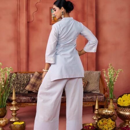 Grey Cotton Embroidered Kurta Set - View 7 | PPAVAKEY Ethnic Wear