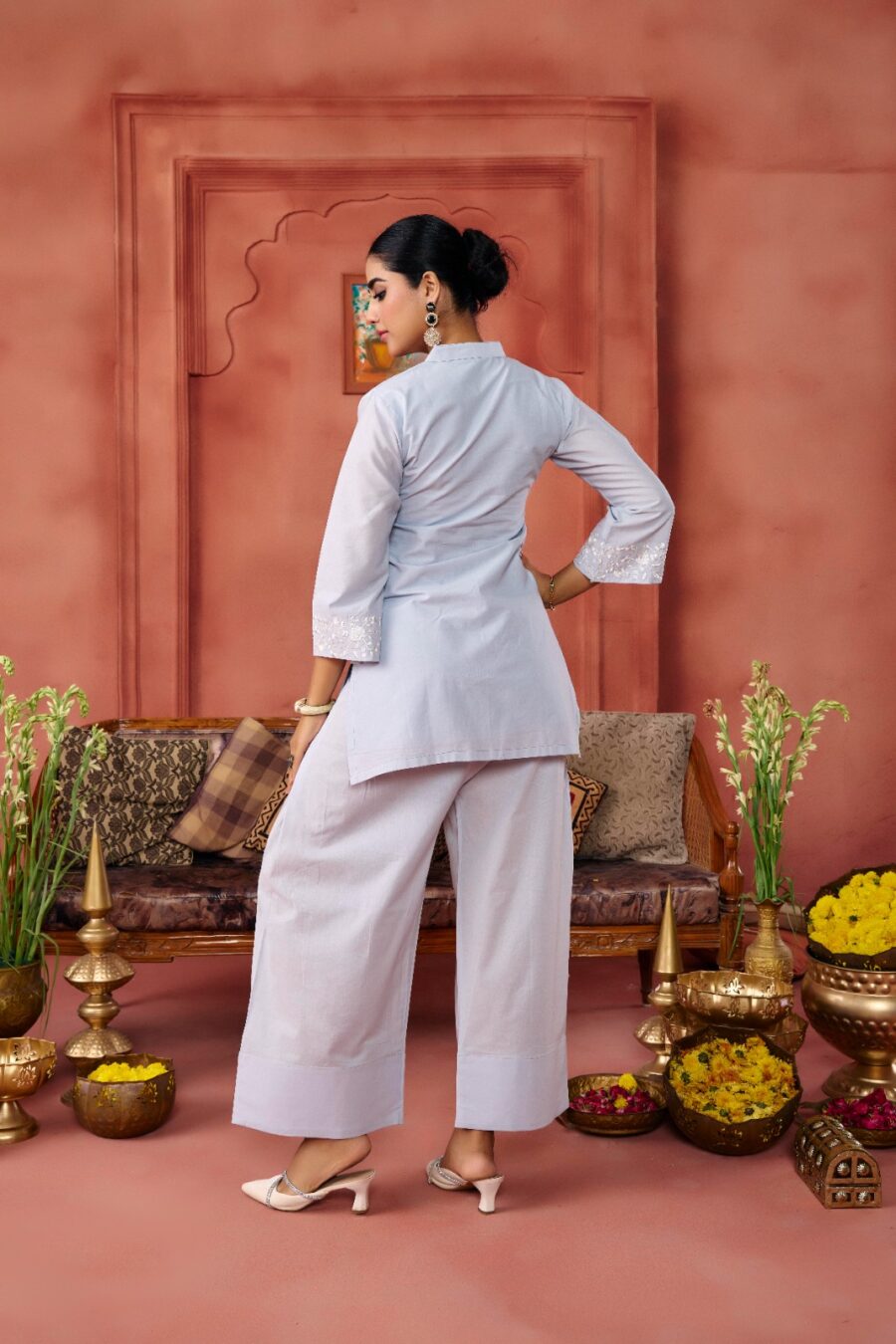 Grey Cotton Embroidered Kurta Set - View 7 | PPAVAKEY Ethnic Wear