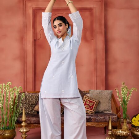 Grey Cotton Embroidered Kurta Set - View 9 | PPAVAKEY Ethnic Wear