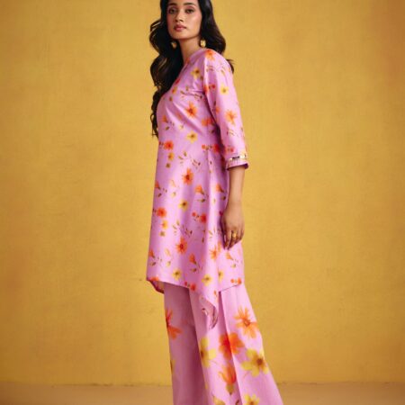 Lavender Floral Kurta Set - View 4 | PPAVAKEY Ethnic Wear