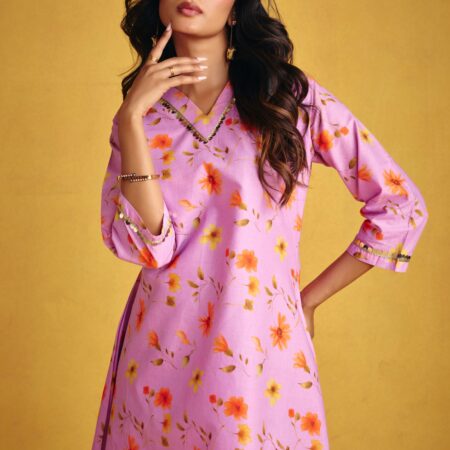 Lavender Floral Kurta Set - View 6 | PPAVAKEY Ethnic Wear