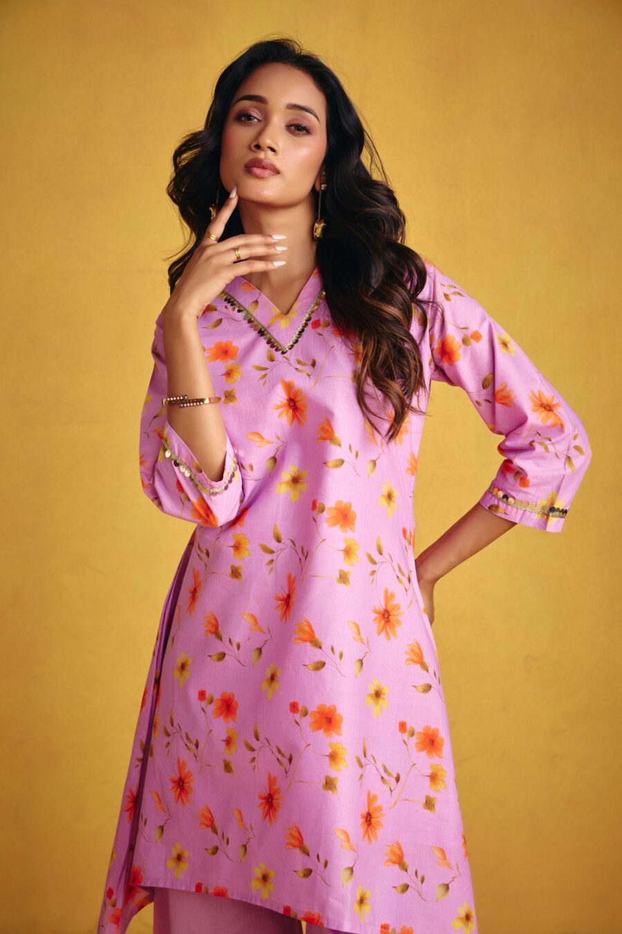 Lavender Floral Kurta Set - View 6 | PPAVAKEY Ethnic Wear