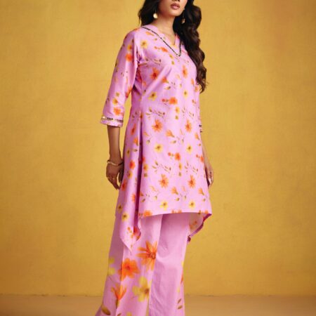 Lavender Floral Kurta Set - View 7 | PPAVAKEY Ethnic Wear