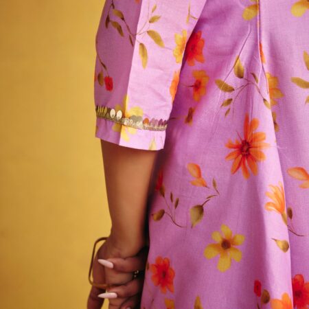 Lavender Floral Kurta Set - View 9 | PPAVAKEY Ethnic Wear