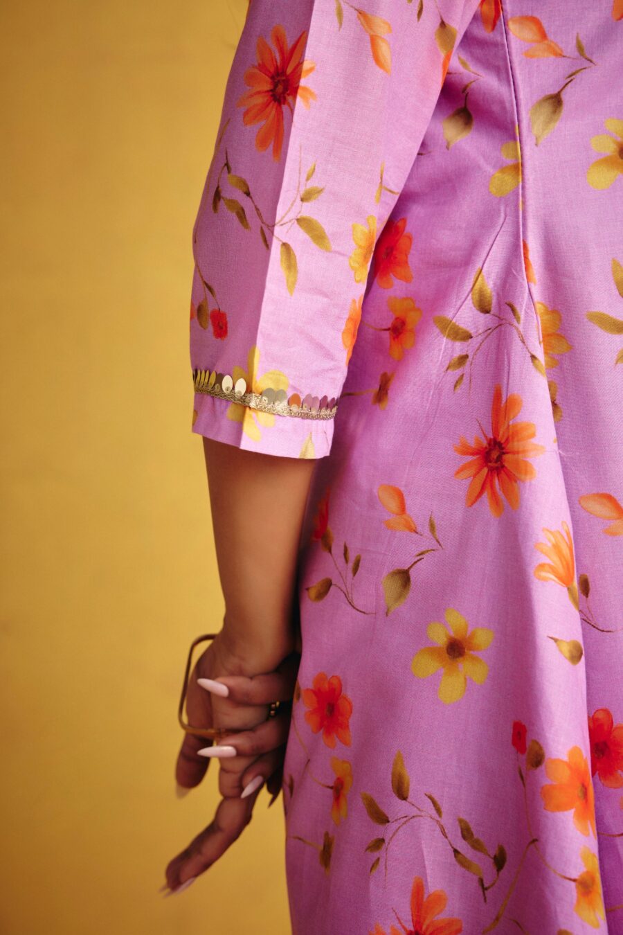 Lavender Floral Kurta Set - View 9 | PPAVAKEY Ethnic Wear