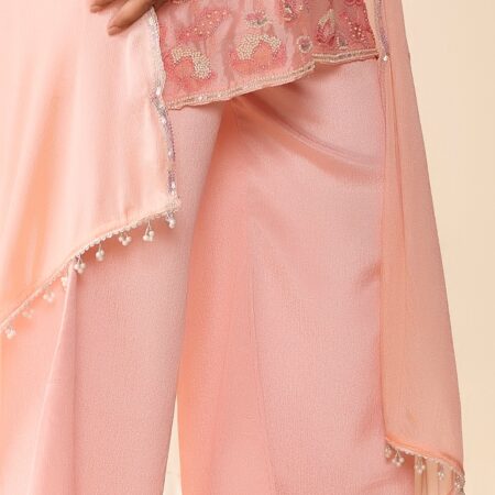 Light Pink Beaded Handwork Kurti set With Dupatta - View 3 | PPAVAKEY Ethnic Wear