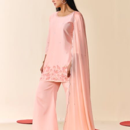 Light Pink Beaded Handwork Kurti set With Dupatta - View 4 | PPAVAKEY Ethnic Wear