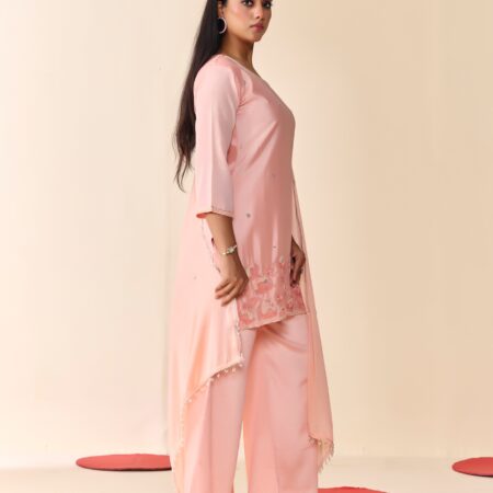 Light Pink Beaded Handwork Kurti set With Dupatta - View 7 | PPAVAKEY Ethnic Wear
