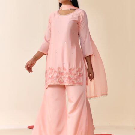 Light Pink Beaded Handwork Kurti set With Dupatta - View 8 | PPAVAKEY Ethnic Wear
