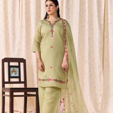 Mehendi Green Embroidered Kurti set with Dupatta