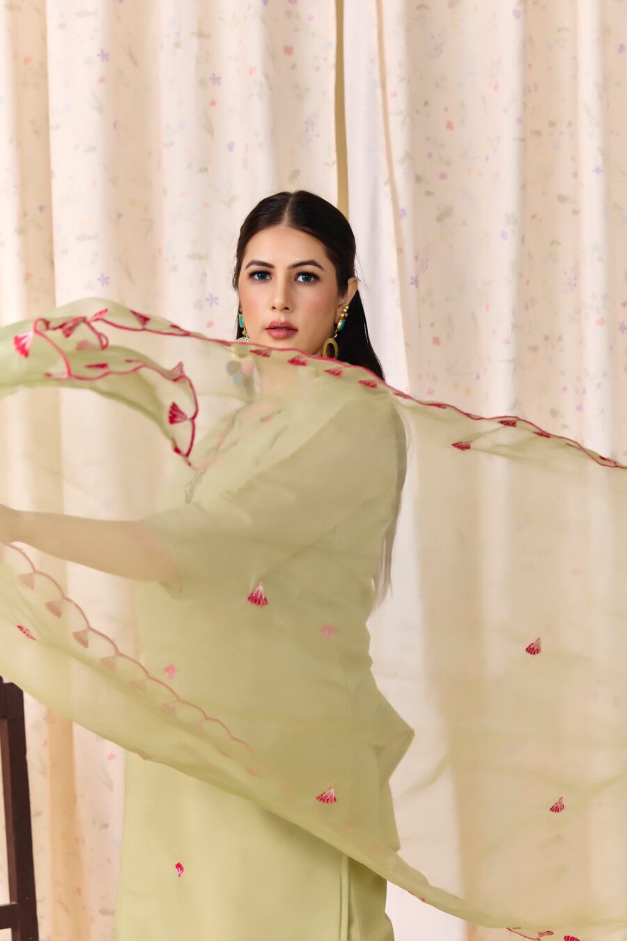 Mehendi Green Embroidered Kurti set with Dupatta - View 2 | PPAVAKEY Ethnic Wear