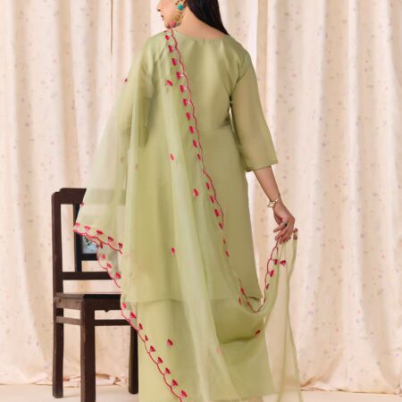 Mehendi Green Embroidered Kurti set with Dupatta - View 5 | PPAVAKEY Ethnic Wear