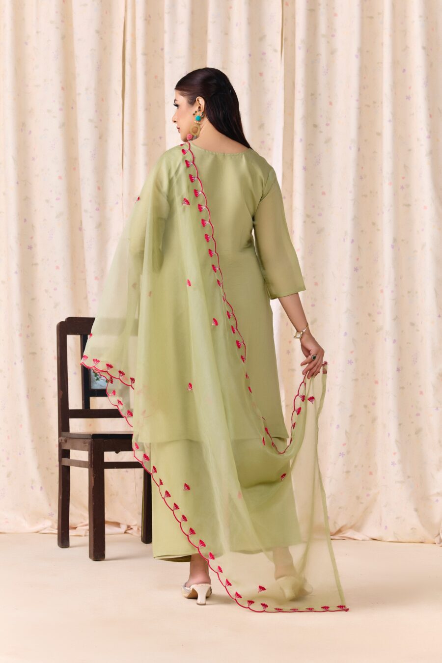 Mehendi Green Embroidered Kurti set with Dupatta - View 5 | PPAVAKEY Ethnic Wear