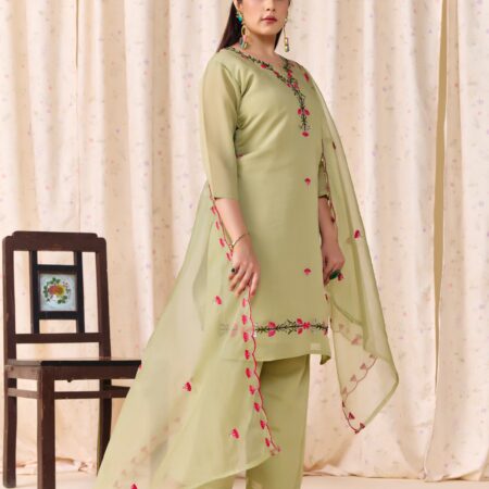 Mehendi Green Embroidered Kurti set with Dupatta - View 7 | PPAVAKEY Ethnic Wear
