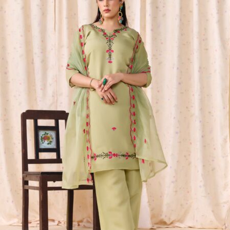 Mehendi Green Embroidered Kurti set with Dupatta - View 8 | PPAVAKEY Ethnic Wear