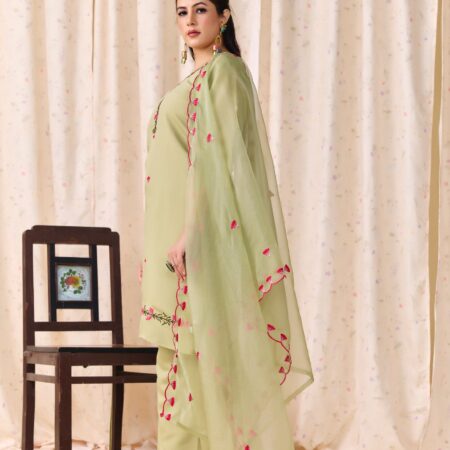 Mehendi Green Embroidered Kurti set with Dupatta - View 9 | PPAVAKEY Ethnic Wear