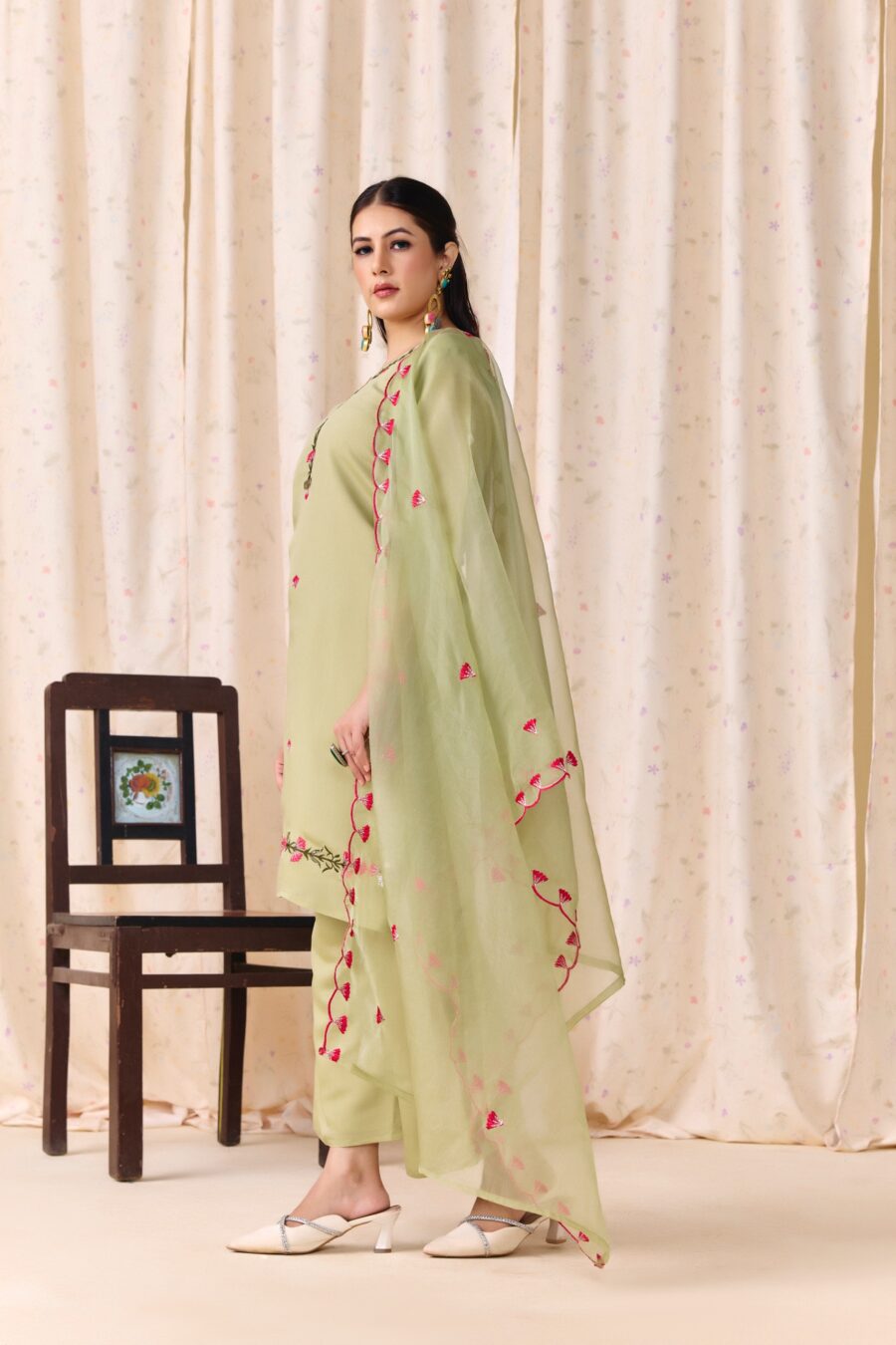 Mehendi Green Embroidered Kurti set with Dupatta - View 9 | PPAVAKEY Ethnic Wear