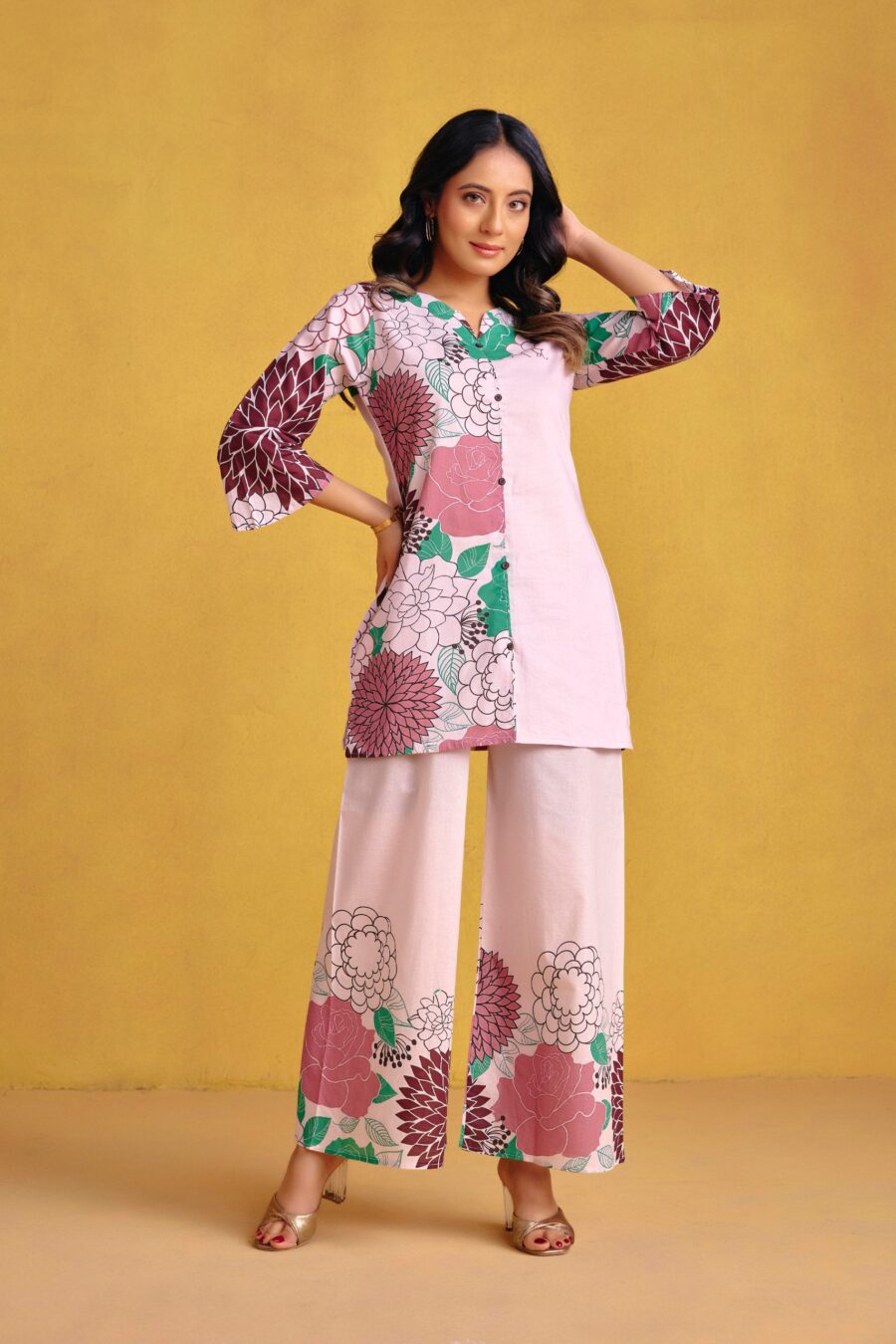 Mocha Brown Digital Printed Co-ord Set - View 2 | PPAVAKEY Ethnic Wear