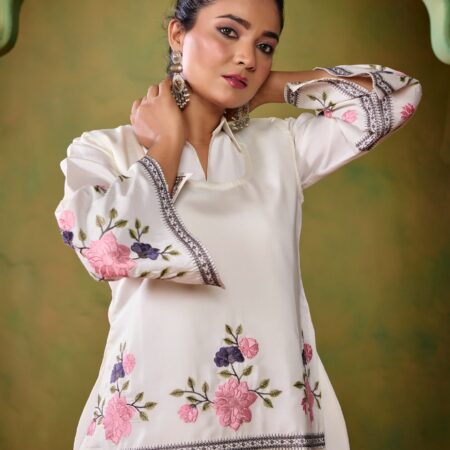 Off White Embroidered Co-ord Set with Jacket