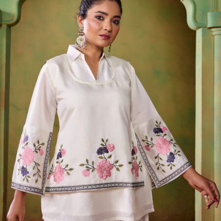 Off White Embroidered Co-ord Set with Jacket - View 6 | PPAVAKEY Ethnic Wear