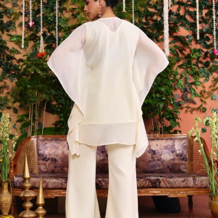 Off-white Beaded Handwork Kaftan Set - View 4 | PPAVAKEY Ethnic Wear