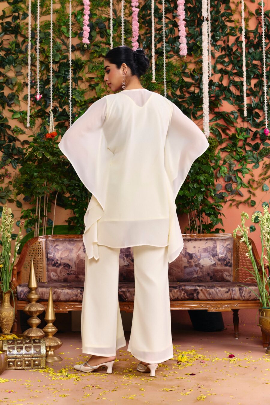Off-white Beaded Handwork Kaftan Set - View 4 | PPAVAKEY Ethnic Wear