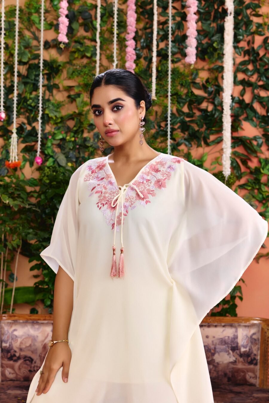 Off-white Beaded Handwork Kaftan Set - View 6 | PPAVAKEY Ethnic Wear