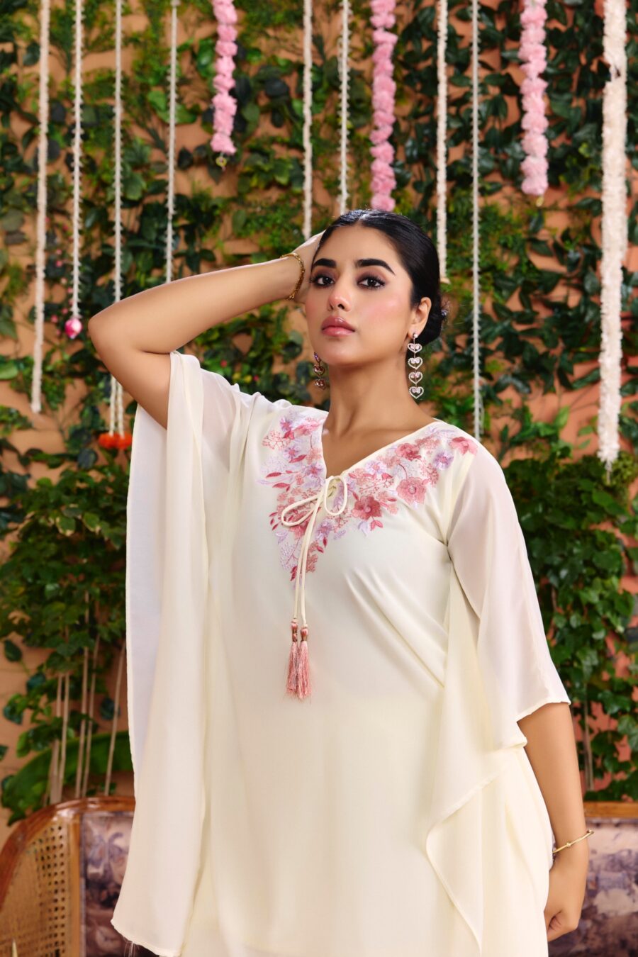 Off-white Beaded Handwork Kaftan Set - View 7 | PPAVAKEY Ethnic Wear