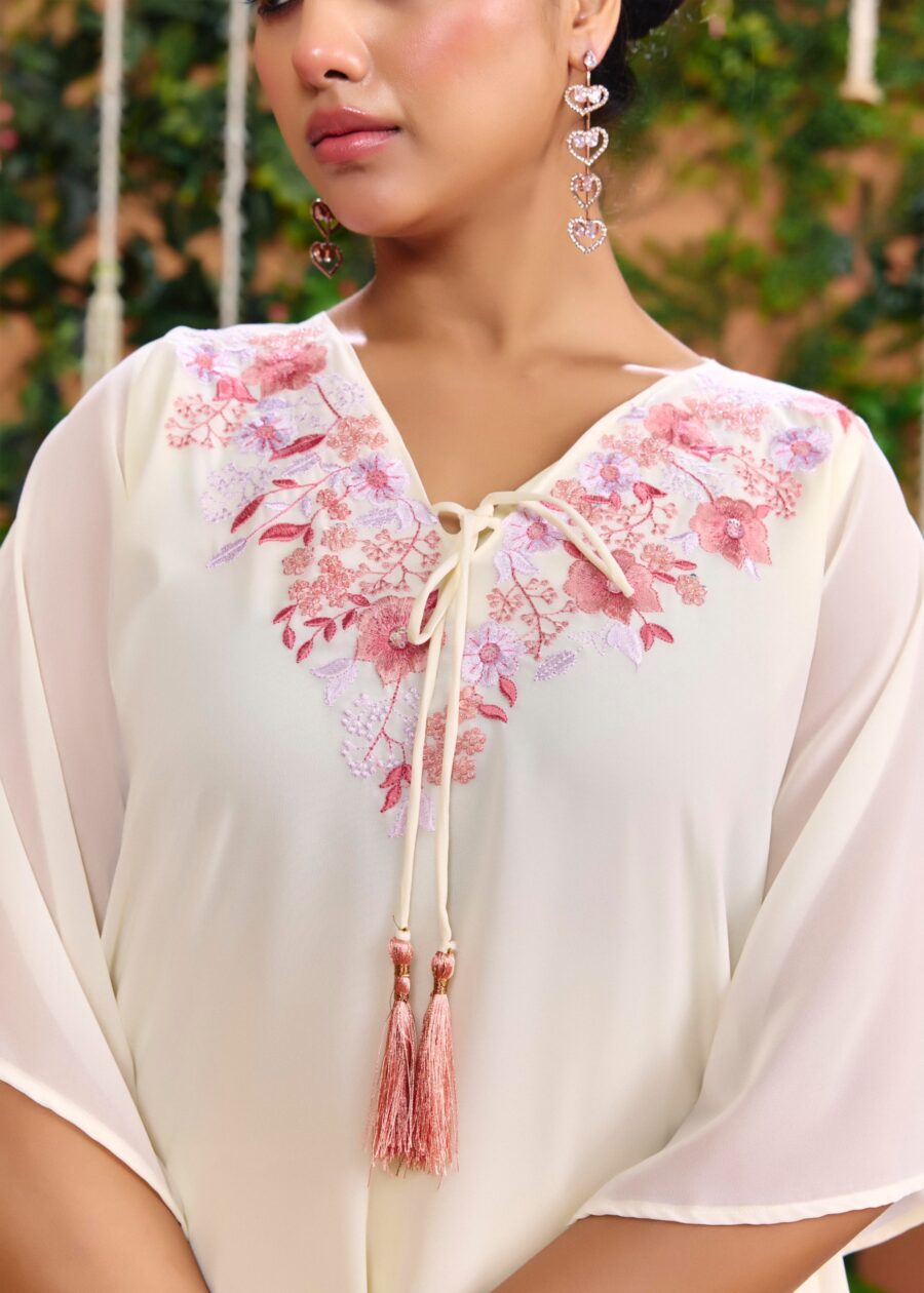 Off-white Beaded Handwork Kaftan Set - View 8 | PPAVAKEY Ethnic Wear