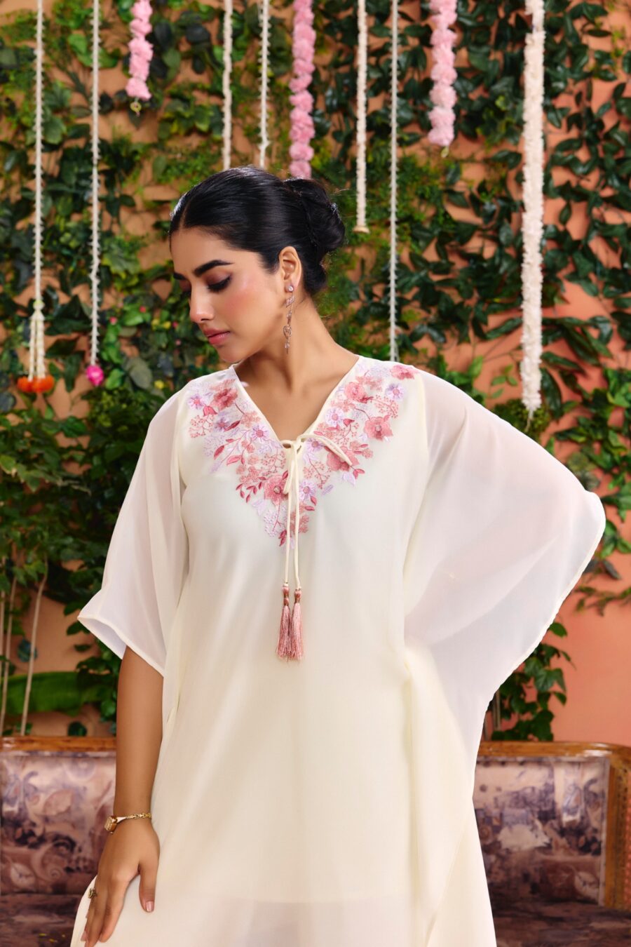 Off-white Beaded Handwork Kaftan Set - View 9 | PPAVAKEY Ethnic Wear