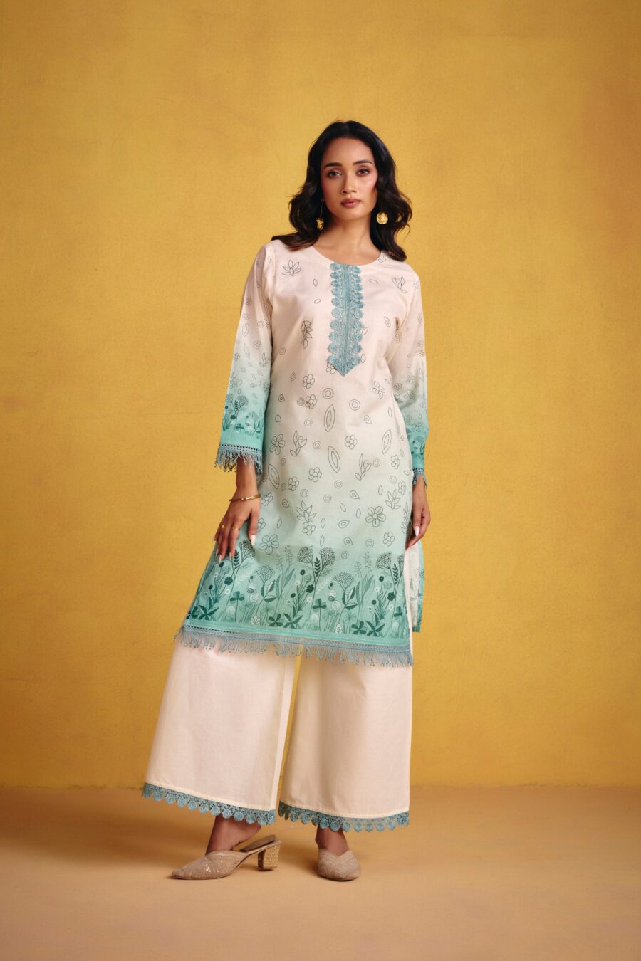Ombre Sea Green Kurta Set - View 3 | PPAVAKEY Ethnic Wear