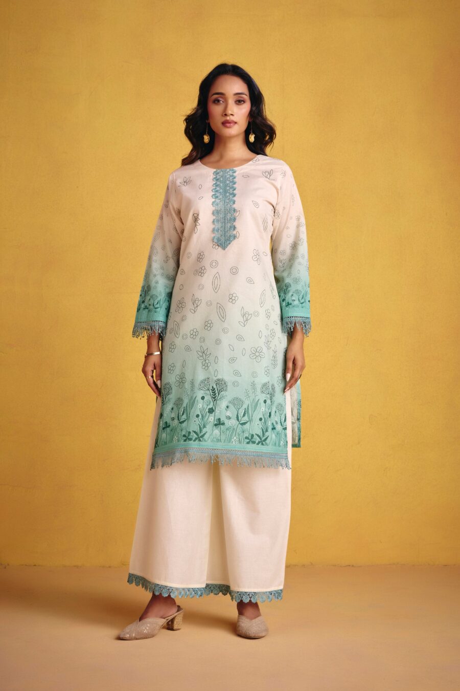 Ombre Sea Green Kurta Set - View 5 | PPAVAKEY Ethnic Wear