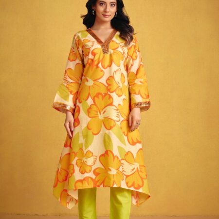 Orange Flower Kurta Set